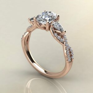 0V094 Rose Gold Oval Cut 3 Stone Pear Cut Engagement Ring