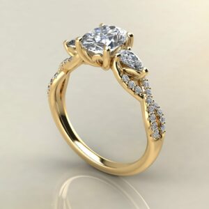 0V094 Yellow Gold Oval Cut 3 Stone Pear Cut Engagement Ring
