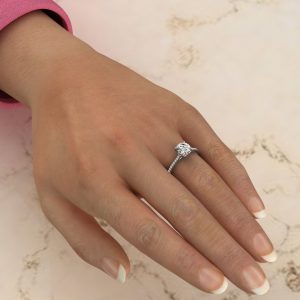 Moissanite Round Cut Heart Prong Engagement Ring
