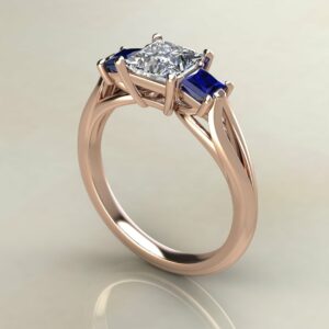 Split Shank 3 Stone Moissanite Princess Cut Engagement Ring Blue Sappires