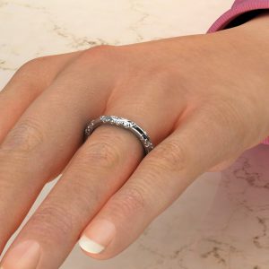 Vintage Lab Created Diamond Wedding Band Ring
