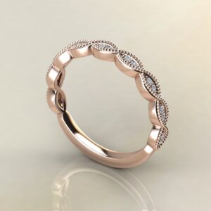 B045 Rose Gold 0.07Ct Milgrain Round Cut Wedding Band Ring