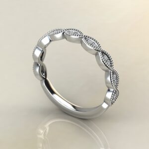 B045 White Gold 0.07Ct Milgrain Round Cut Wedding Band Ring