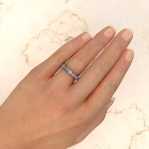 B045 White Gold 0.07Ct Milgrain Round Cut Wedding Band Ring (5)