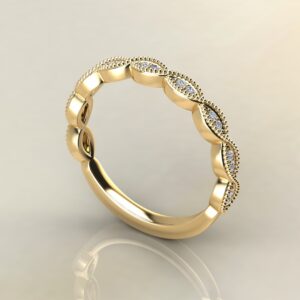 B045 Yellow Gold 0.07Ct Milgrain Round Cut Wedding Band Ring