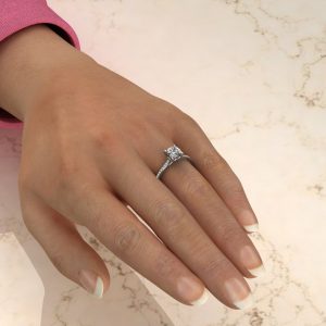 Moissanite Cushion Cut Heart Prong Engagement Ring