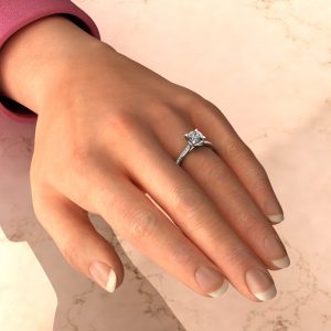 Moissanite Cushion Cut Heart Prong Engagement Ring