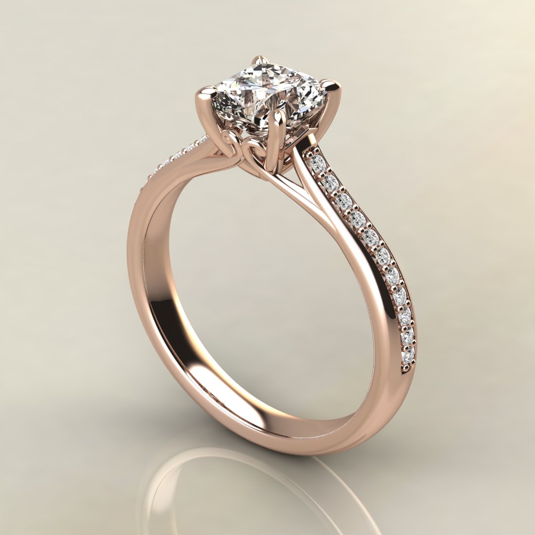 Moissanite Cushion Cut Curly Prong Engagement Ring - Yalish Diamonds