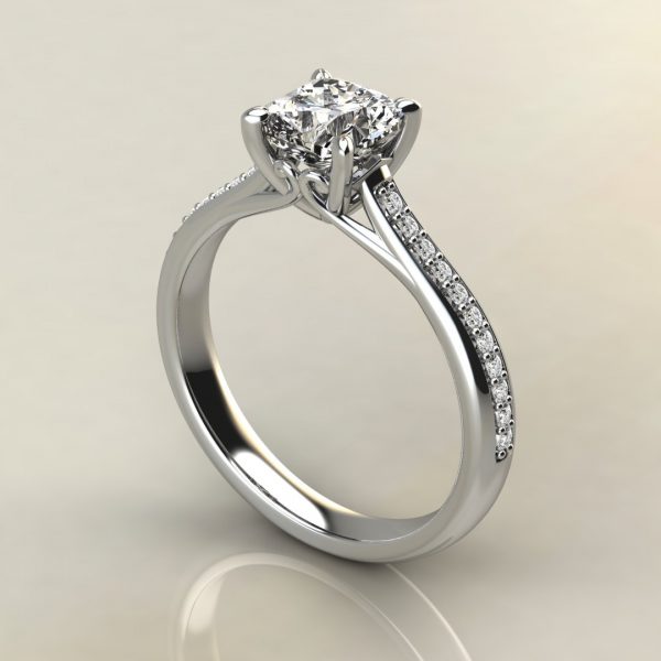 C002 White Gold Cushion Cut Curly Prong Engagement Ring