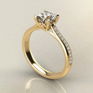C002 Yellow Gold Cushion Cut Curly Prong Engagement Ring