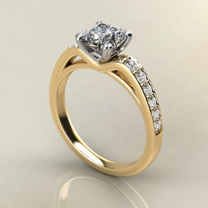C004 Yellow Gold Tall Curve Cushion Cut Engagement Ring