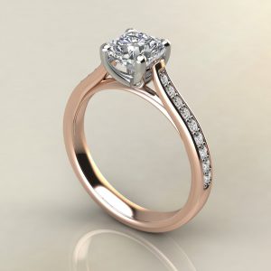 C006 Rose Gold Tall Cathedral Cushion Cut Engagement Ring