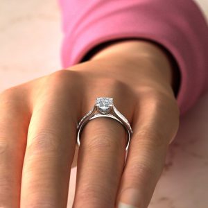 Tall Cathedral Moissanite Cushion Cut Engagement Ring