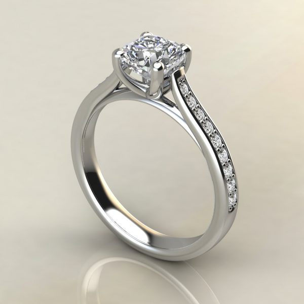 C006 White Gold Tall Cathedral Cushion Cut Engagement Ring