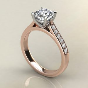 C007 Rose Gold Classic Cathedral Cushion Cut Engagement Ring