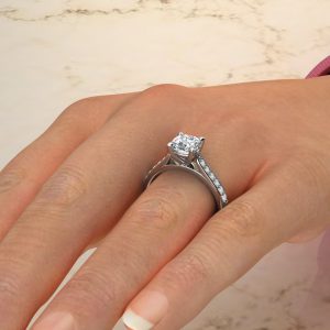 Classic Cathedral Cushion Cut Moissanite Engagement Ring