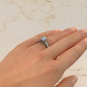 Classic Cathedral Cushion Cut Moissanite Engagement Ring