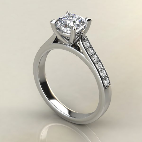C007 White Gold Classic Cathedral Cushion Cut Engagement Ring