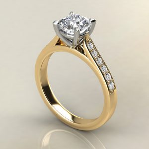 C007 Yellow Gold Classic Cathedral Cushion Cut Engagement Ring