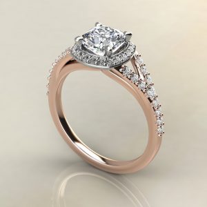 C013 Rose Gold Split Shank Halo Cushion Cut Engagement Ring