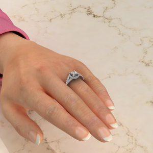 C013 White Gold Split Shank Halo Cushion Cut Engagement Ring (2)