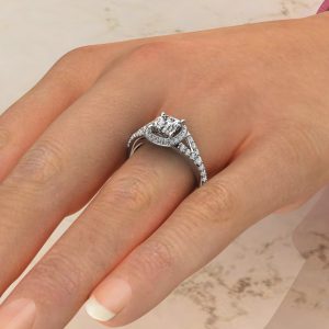 Split Shank Halo Cushion Cut Moissanite Engagement Ring