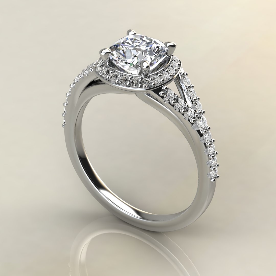 Split Shank Halo Cushion Cut Moissanite Engagement Ring - Yalish Diamonds