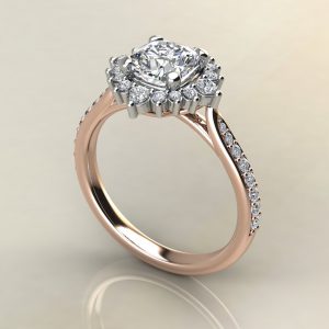 C014 Rose Gold Graduated Halo Cushion Cut Engagement Ring