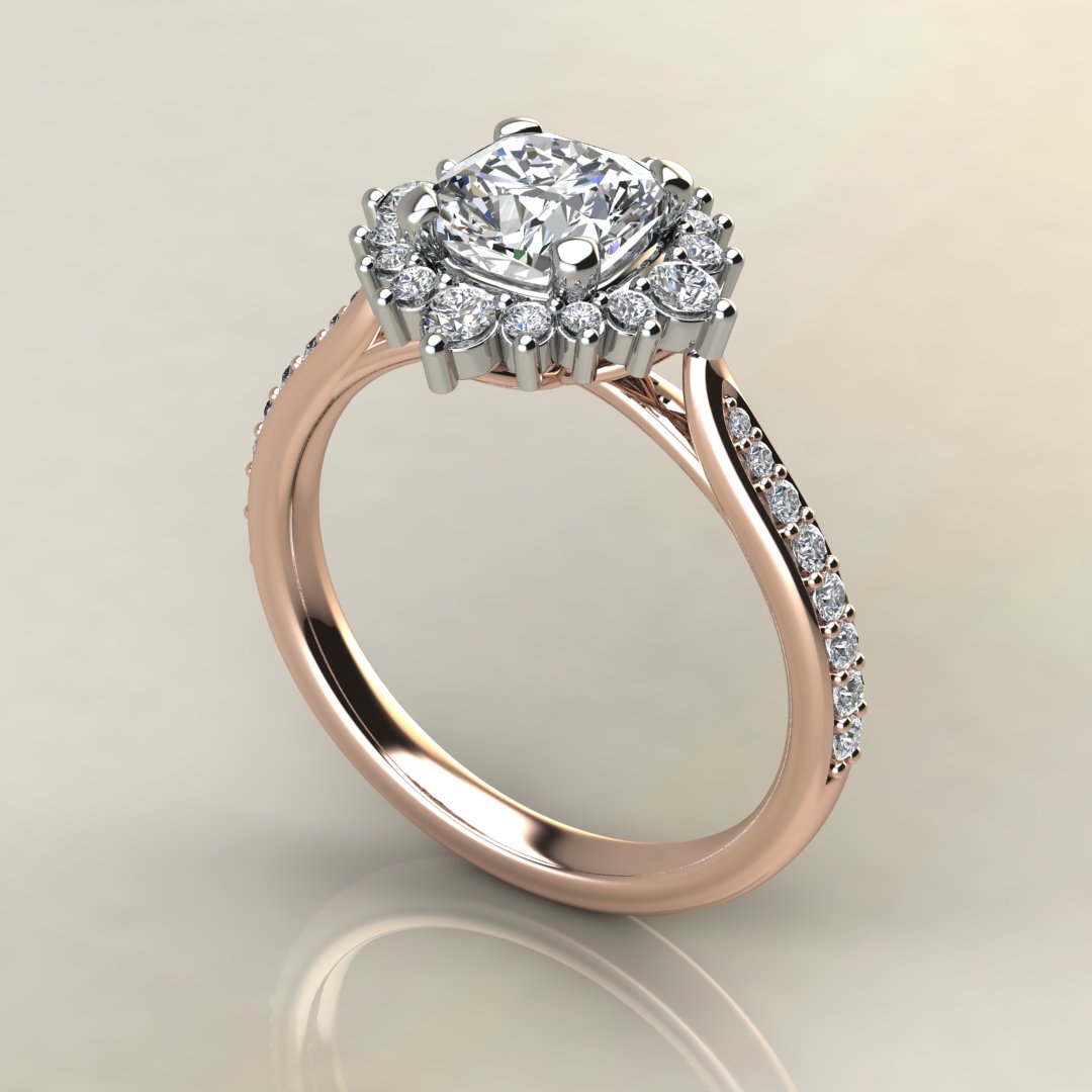 Moissanite Graduated Halo Cushion Cut Engagement Ring - Yalish Diamonds