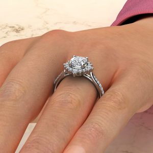 Moissanite Graduated Halo Cushion Cut Engagement Ring