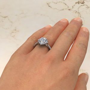 Moissanite Graduated Halo Cushion Cut Engagement Ring