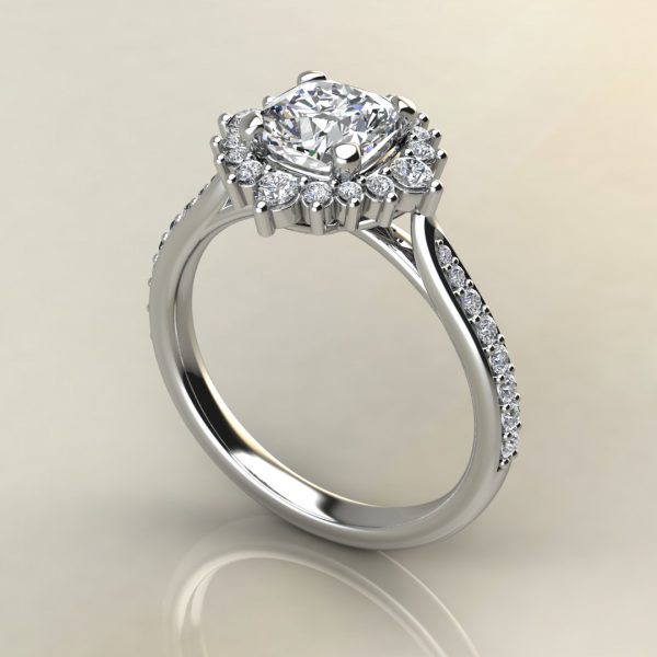 C014 White Gold Graduated Halo Cushion Cut Engagement Ring