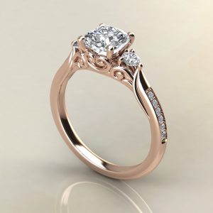 C016 Rose Gold Vintage 3 Stone Cushion Cut Engagement Ring