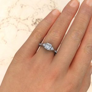 Vintage 3 Stone Moissanite Cushion Cut Engagement Ring