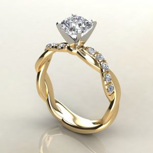C021 Yellow Gold Twist Cushion Cut Engagement Ring