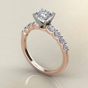 C023 Rose Gold Graduated Shared Prong Cushion Cut Engagement Ring