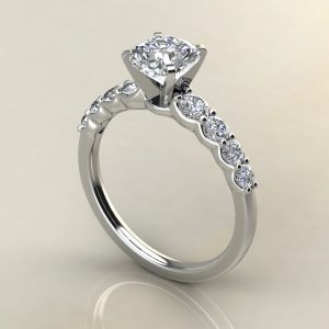 C023 White Gold Graduated Shared Prong Cushion Cut Engagement Ring