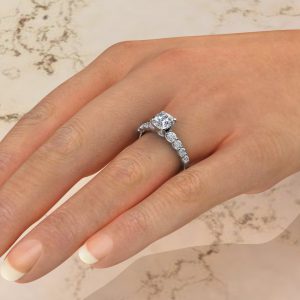 C023 White Gold Graduated Shared Prong Cushion Cut Engagement Ring (5)