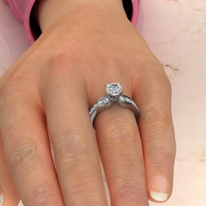 Graduated Cushion Cut Moissanite Engagement Ring