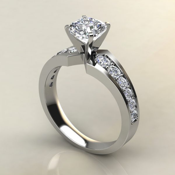 C024 White Gold Graduated Cushion Cut Engagement Ring