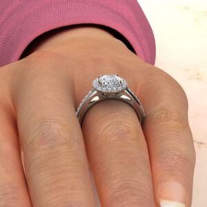 Modern Halo Cushion Cut Moissanite Engagement Ring