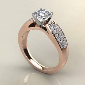 C027 Rose Gold Wide Band Three Row Cushion Cut Engagement Ring