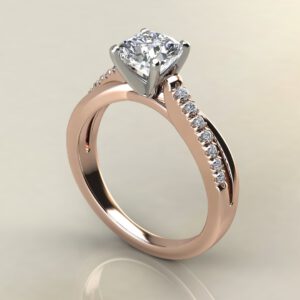 C028 Rose Gold Split Twist Cushion Cut Engagement Ring