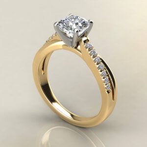 C028 Yellow Gold Split Twist Cushion Cut Engagement Ring