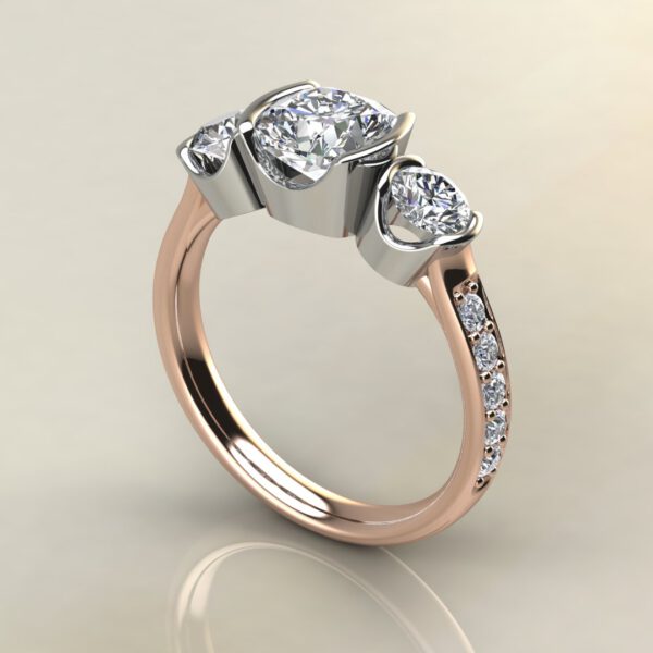 C032 Rose Gold Three Stone Half Bezel Cushion Cut Engagement Ring C032 Rose Gold Three Stone Half Bezel Cushion Cut Engagement Ring