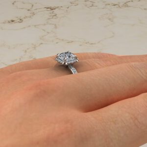 C035 White Gold Floral Halo Cushion Cut Engagement Ring (3)