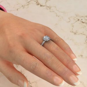 Floral Halo Cushion Cut Moissanite Engagement Ring