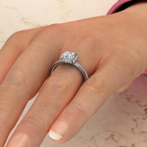Floral Halo Cushion Cut Moissanite Engagement Ring