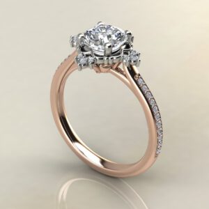 C036 Rose Gold Vintage Halo Cushion Cut Cathedral Engagement Ring