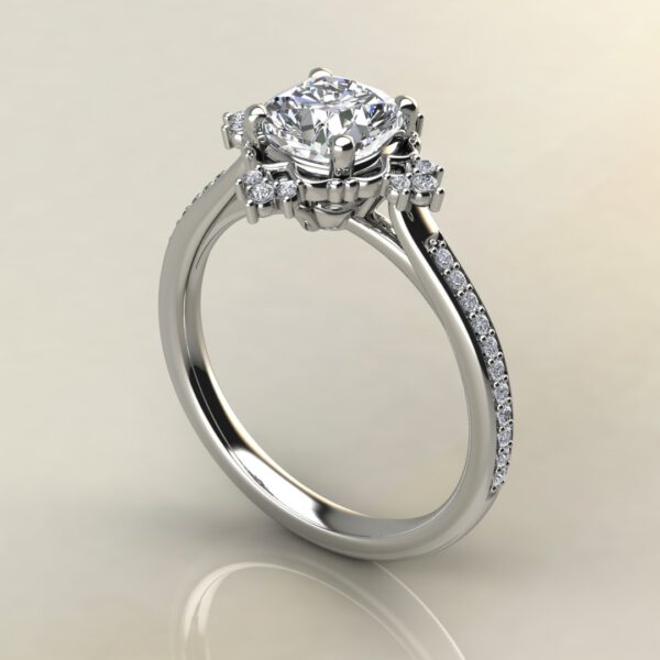 C036 White Gold Vintage Halo Cushion Cut Cathedral Engagement Ring